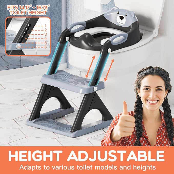 Potty Training Toilet for Toddlers, 2-in-1 Potty Training seat, Anti-Slip | SKYROKU, Fits Round & Elongated Toilets, 6 Heights, Splash Guard, Foldable, Holds 200+ lbs, Step Stool, Dishwasher Cushion