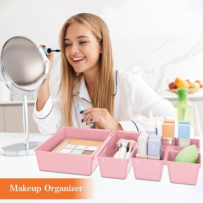 SpaceHacks 25 PCS Plastic Drawer Organizer, 4-Size Versatile Organizer Trays & storage Bins