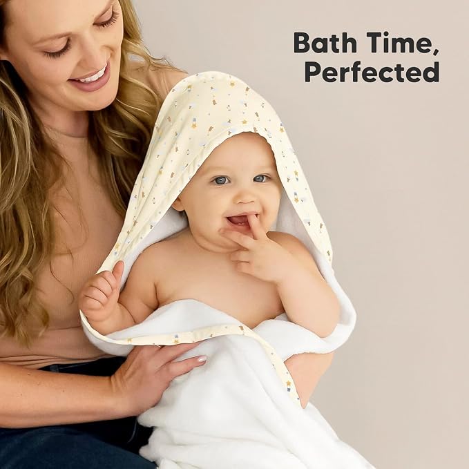 KeaBabies Hooded Baby Towel for Newborn, Baby Bath Towels (Dreamers, 35x35) | Viscose Derived from Bamboo, Large Baby Towels with Hood, Boys, Girls, Toddler, Soft Absorbent Baby Bath Essentials