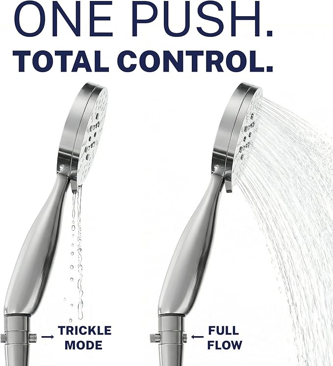HammerHead Showers® Solid Metal 3-Spray Handheld Shower Head with Extra Long Hose and Shutoff Valve – Chrome - Perfect Dog Shower Head Attachment with 3 High Pressure Sprays - 2.5 GPM