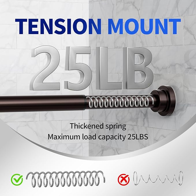 Mcrbeay Shower Curtain Rod, 1" Diameter Heavy Duty Tension Shower Rod | Adjustable 28-102 inch Non Slip No Drill Spring Tension Rod For Bathroom, Shower Stall, No Rust, Bronze