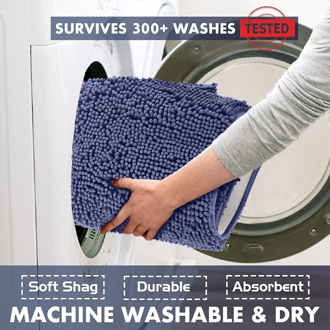 LuxUrux Bath Mat, Extra-Soft Plush Non-Slip Bathroom Rug, Luxury Chenille Microfiber Material, Super Absorbent Shaggy Bath Rug. Machine Wash & Dry (17 x 24 inches, Blue-Purple)