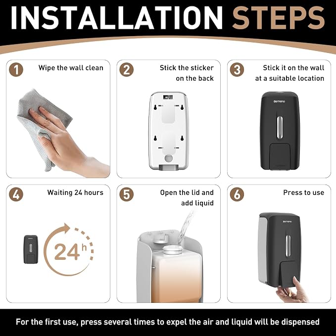 Commercial Soap Dispenser Wall Mount Manual Pump Hand Soap Dispenser 800ml Gel Liquid Hand Sanitizer Dispenser Self Adhesive for Home Bathroom (Black)