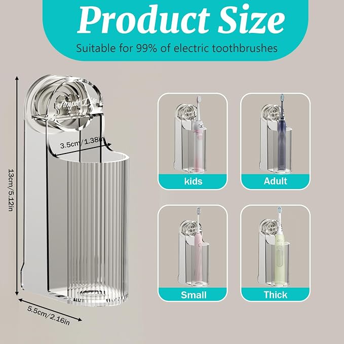 2 Pack Electric Toothbrush Holders for Bathroom, Wall Mounted Clear Electric Toothbrush Organizer, Self Adhesive Bathrooms Toothbrush Storage for Shower, Saving Space and Keep Drying (Grey)