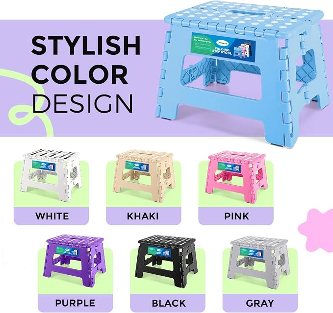 Dyforce Kids Step Stool 9 Inch, 300lbs Folding Step Stool for Toddler | Step stool for Blue,Anti-slip Heavy Duty with Handle, Lightweight Foldable Foot Stool for Bathroom Kitchen Bedroom Outdoor