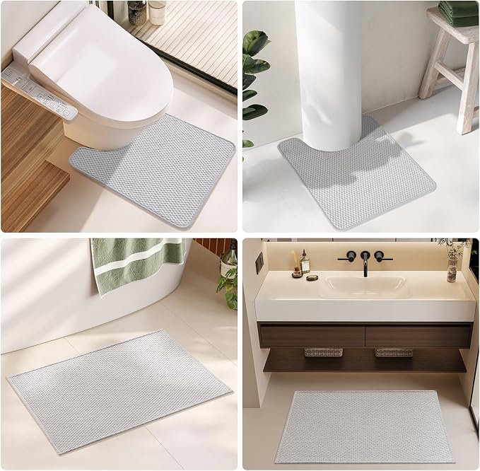 TYUU Bathroom Rugs Non Slip Washable, Super Absorbent Thin Bath Mat Quick Dry Low Pile Bathroom Rug, Light Grey 24"x47"