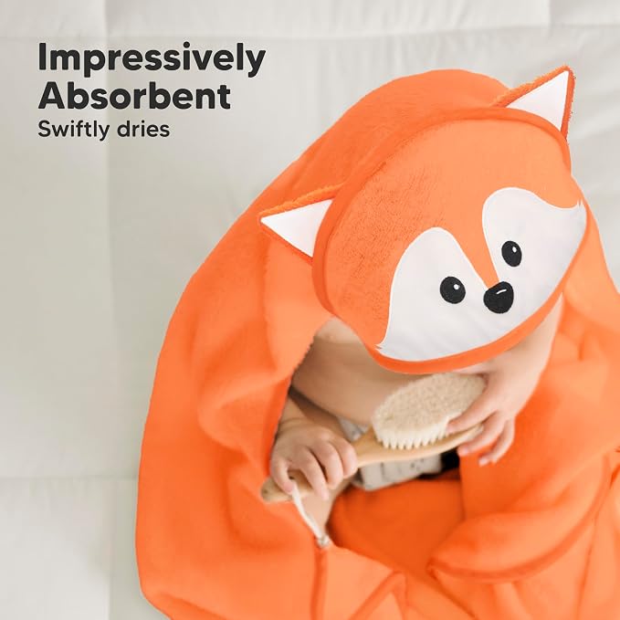 KeaBabies Hooded Baby Towel for Newborn, Baby Bath Towels (Fox, 30x30) | Viscose Derived from Bamboo, Large Baby Towels with Hood, Boys, Girls, Toddler, Soft Absorbent Baby Bath Essentials