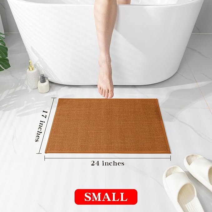 Bathroom Rugs Mat 24x17, Ultra Thin Non Slip Bath Mat Small Quick Dry Absorbent Bath Mat for Bathroom, (Orange, 24"x17")