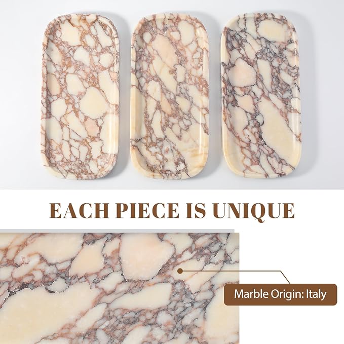 Luxury Calacatta Viola Marble Tray, 10"x5" Marble Vanity Tray for Bathroom Countertop Kitchen Sink, Rectangular Stone Tray for Perfume Fragrance Jewelry, Decorative Catchall Tray Organizer
