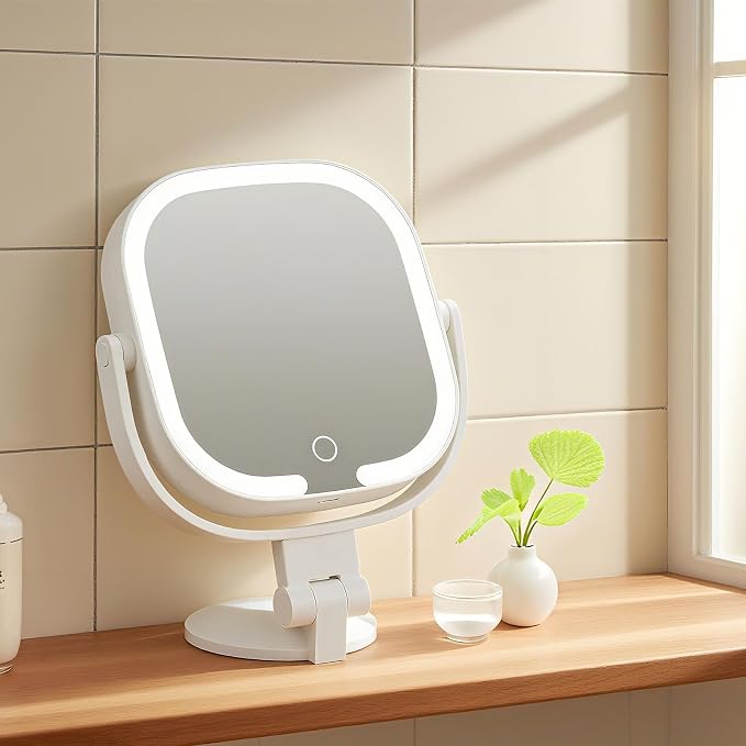 30X Magnifying Makeup Mirror with Light, Square Lighted Vanity Mirror with 3 Color Lighting Modes, Dual-Sided 1X/30X, Suction Cup Wall Mounted, Rechargeable, 360° Rotation, Portable