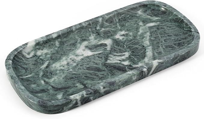 Marble Tray, 10"x5" Marble Vanity Tray for Bathroom Countertop Kitchen Sink, Rectangular Stone Tray for Perfume Fragrance, Decorative Catchall Tray Jewelry Cosmetics Organizer(Green)