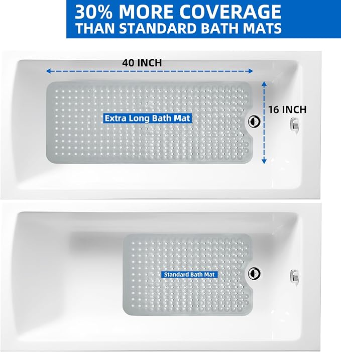 MOONFLY Shower and Bathtub Mat, 40x16 Inches, Grey
