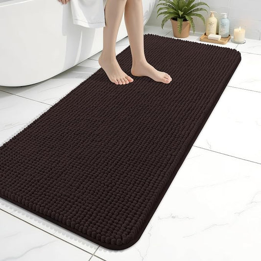 Arotive Chenille Bathroom Rugs 47x20, Soft Absorbent Bath Mat, Brown | Rubber Backing, Machine Washable Dry Bath Mats for Bathroom Floor, Tub and Shower, Home Decor Accessories