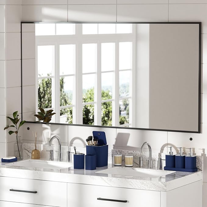 Bathroom Accessory Set - Bathroom Set, 27PC Bathroom Accessories Set, Navy Blue Bathroom Sets with Shower Curtain and Rugs, Mini Trash Can, Toilet Brush, Trash Can & Soap Dispenser