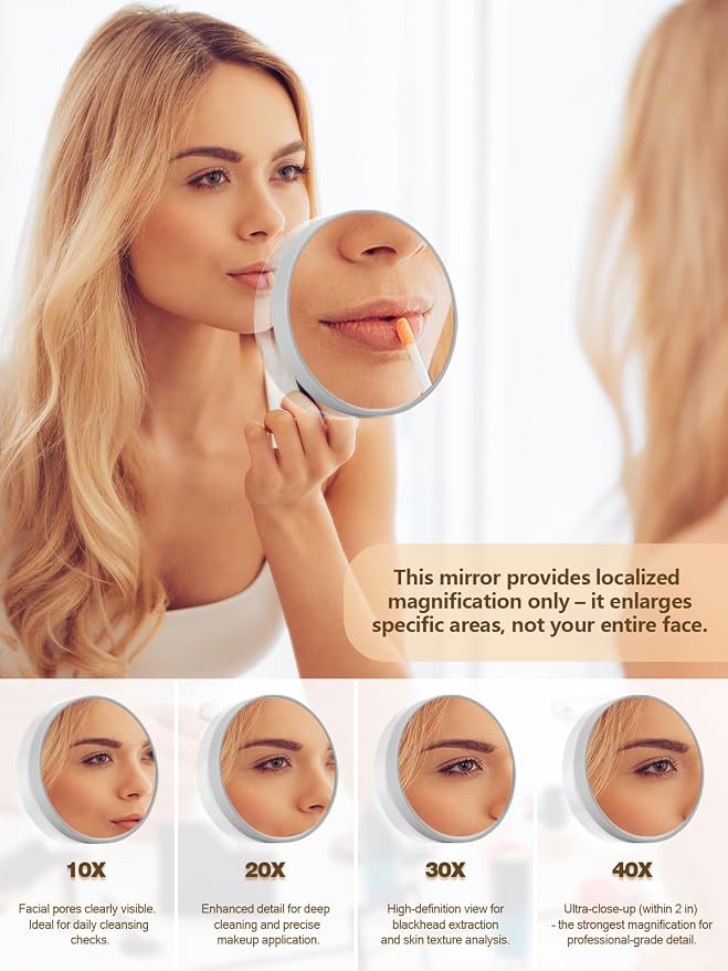 Macaki 30x Magnifying Mirror Suction Cup, Makeup Mirror, 3.5 in, Grey | Small Magnifying Mirror, for Home, On the Go or Office, Brows, Contacts, Powerful Suction Cup, Travel Mirror, Tweezers
