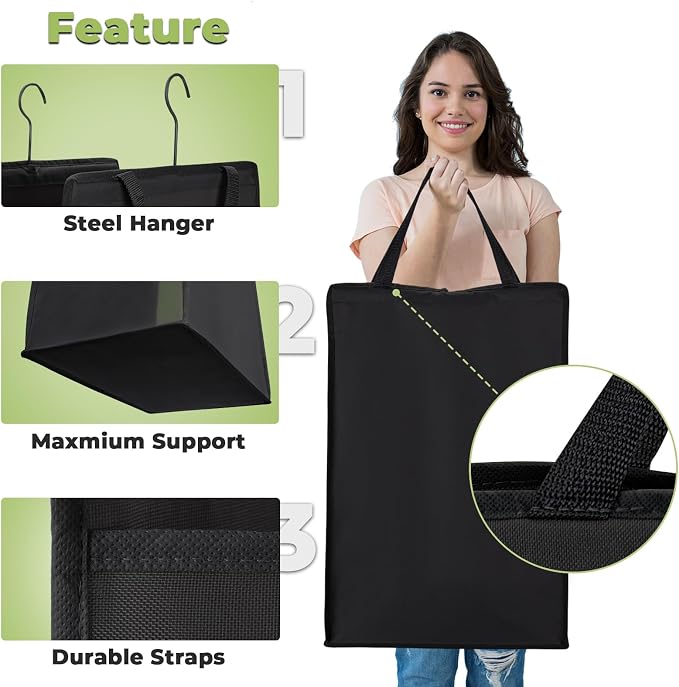 FENTEC Hanging Laundry Hamper，2 Pack Black Hanging Laundry Basket | Slim Laundry Hamper Bag with Handles, Portable Hanging Closet Hamper, Mesh Heavy Duty Hanging Laundry Bag