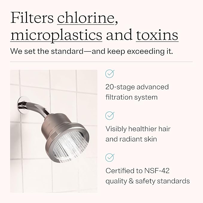 High Pressure 20-Stage Filtered Shower Head for Hard Water | Removes chlorine & heavy metals for healthier hair & skin; dermatologist-formulated water softener shower head filter