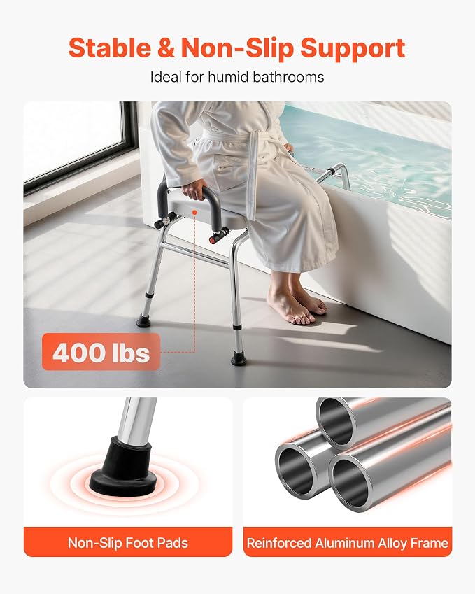VEVOR Sliding Shower Chair, 400 lbs Tub Transfer Bench for Bathtub with Swivel Seat, Shower Bench with Pivoting Arms and Backrest, Height & Width Adjustable for Handicap, Seniors, Elderly and Disabled