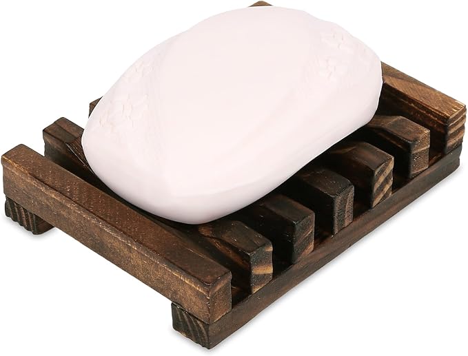 Anwenk Soap Dish Wooden Soap Saver Holder Soap Tray for Bathroom Shower Rectangular Sink Drainer Hand Craft for Soap,Sponges and More (2 Pack)