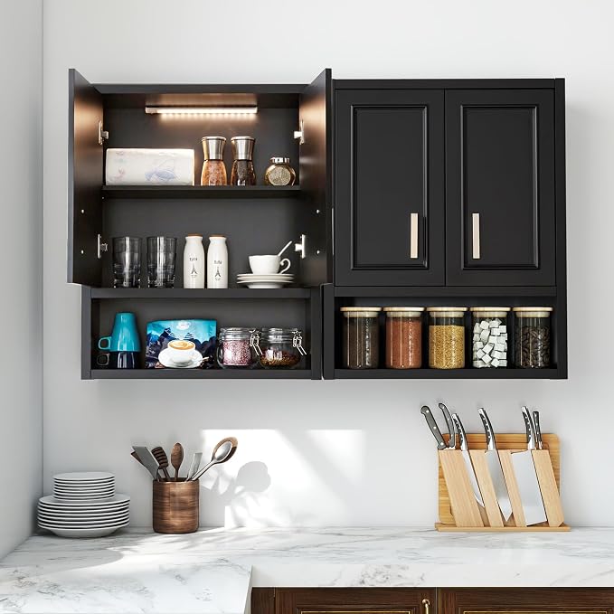 VANIRROR Bathroom Wall Cabinet Above Toilet with DIY Lighting 23x29inch | Wood Wall mounted Medicine Cabinet for Entryway Laundry Room Kitchen, Soft-Close Hinge, 2 Door Over Toilet Cabinets