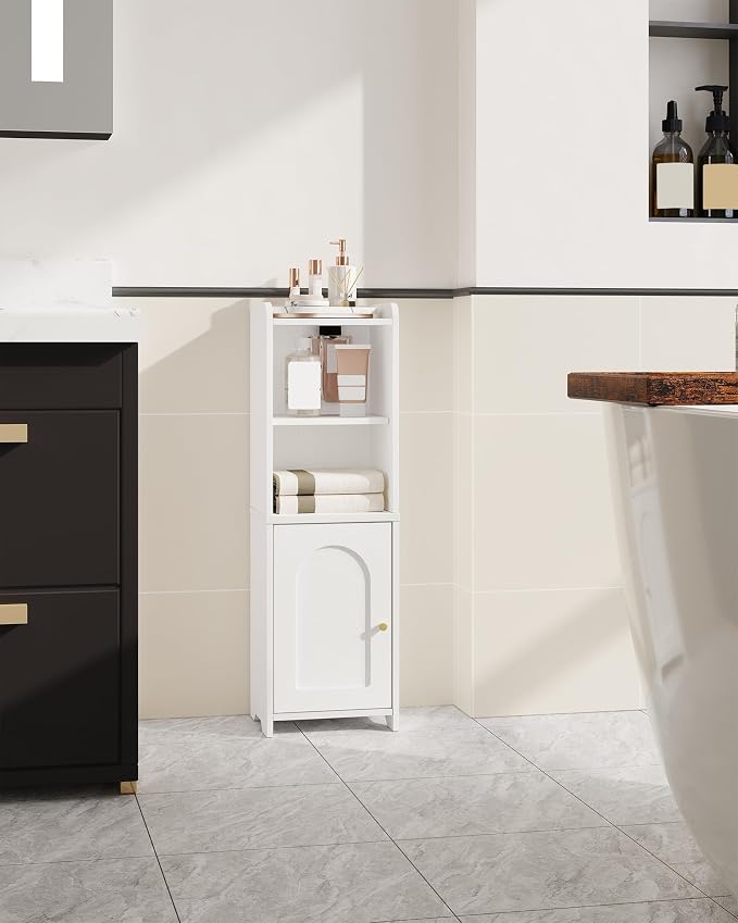 Hzuaneri Bathroom Storage Cabinet, Narrow Toilet Paper Cabinets with Doors | Small Corner Floor Cabinet with Doors and Adjustable Shelf, Bathroom Organizer for Small Spaces, White BC39713X