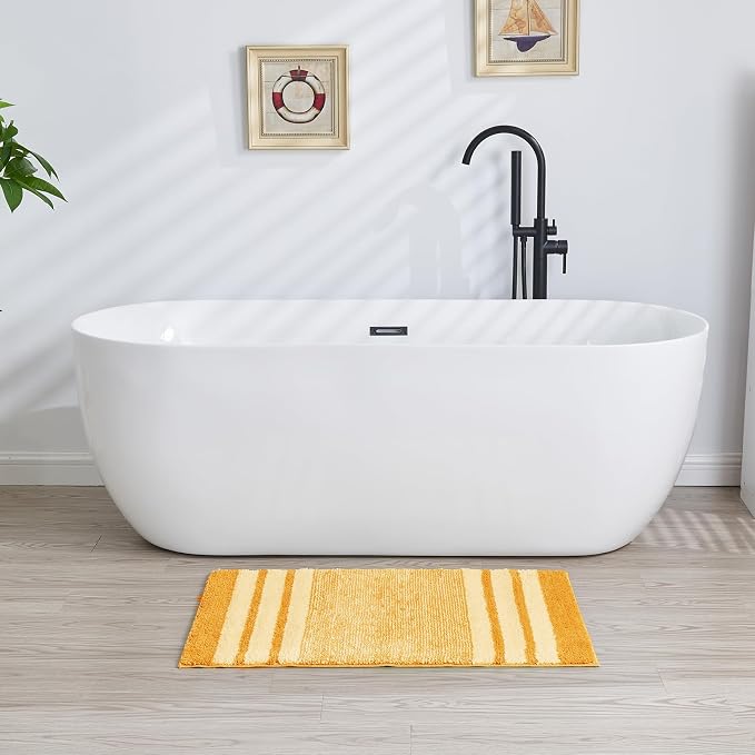 CozeCube Harvest Gold Striped 32"x20" Non Slip Washable Bath Mat | For Bathroom, Fluffy Absorbent Microfiber Bath Mats Machine Wash, Stylish Cute Aesthetic Bathroom Rugs