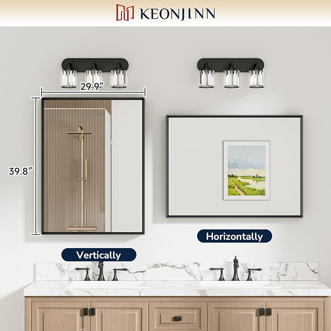 Keonjinn 40 x 30 Inch Brushed Nickel Bathroom Mirrors for Over Sink | Metal Frame, Rectangular Mirrors for Wall, Anti Rust, Rustic Bathroom Vanity Mirror, Safety HD Tempered Glass, Square Corner