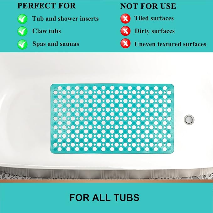 Bath Mat for Tub, 30 x 17 inch Non Slip Bathtub Mat Machine Washable Shower Mat with Suction Cups, Quick Drain Bathtub Mat for Bathroom