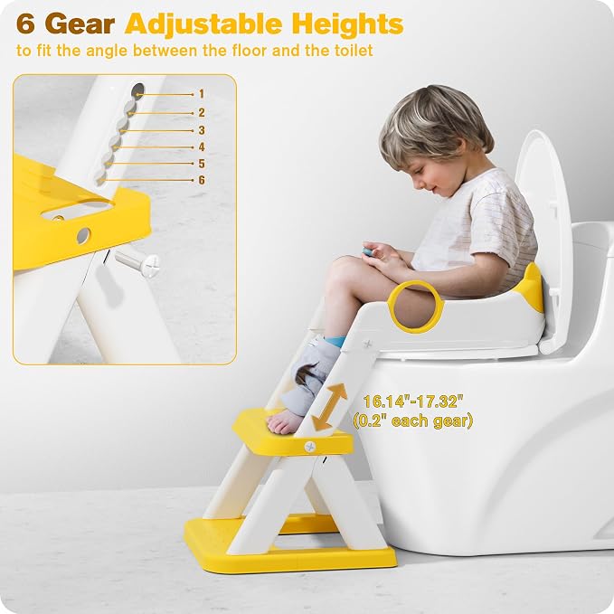 Potty Training Seat, Upgrade Toddler Toilet Seat for Kids Boys Girls, 2 in 1 Potty Training Toilet, Splash Guard Anti-Slip Pad Step Stool(Yellow)