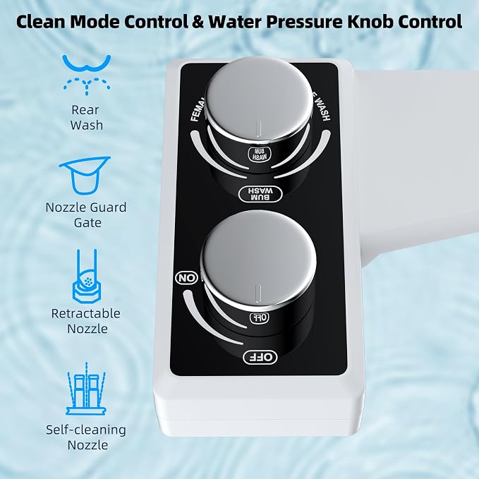 Hibbent Bidet Attachment for Toilet, Non-Electric Dual Nozzle for Frontal & Rear Wash, Adjustable Water Pressure Control, Fresh Water Bidet Toilet Seat, Self Cleaning Water Sprayer, Matte Black
