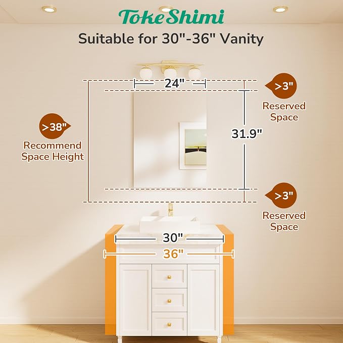 24x32 Frameless Bathroom Mirror, Vanity Bathroom Mirror for Wall Shatterproof Modern Rectangle Mirrors for Bedroom, Living Room, Entryway, Home Gym, Entryway