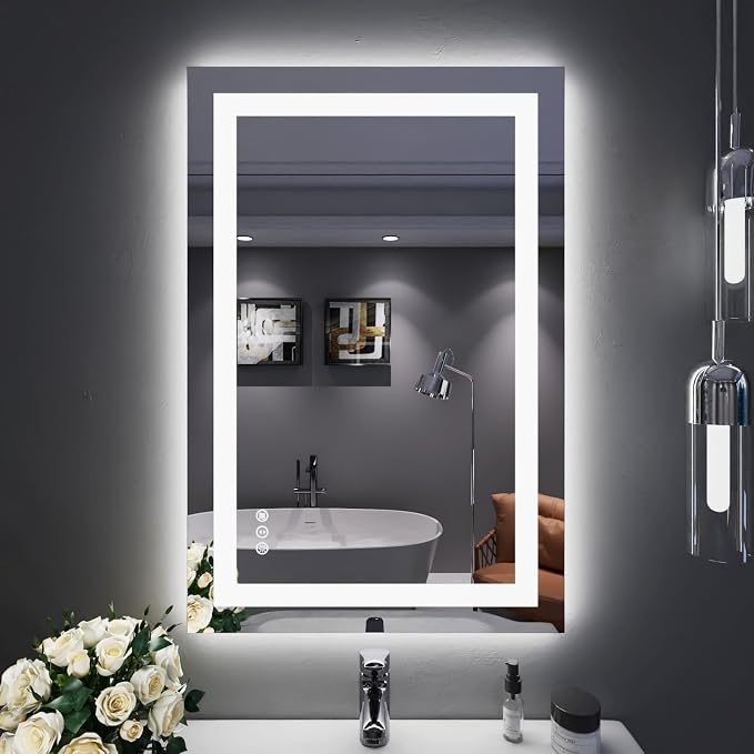 LOAAO 24"X36" LED Bathroom Mirror with Lights | Anti-Fog, Dimmable, 3 Color Temperature, Backlit + Front Lit, Memory Function, Tempered Glass, UL Listed
