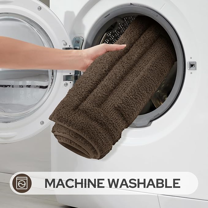 HOMEIDEAS Bathroom Rugs Sets 2 Piece, Super Soft and Absorbent Non Slip Microfiber Machine Washable Bath Mat Set (20" x 47" + 16" x 24", Brown)