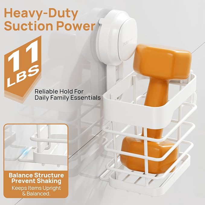 Upgraded Suction Cup Toothbrush Holder with Visible Safety Indicator, White | Heavy Duty Stainless Steel Shower Electric Tooth Brush and Toothpaste Organizers, Removable, No Drilling, Anti-Puddling
