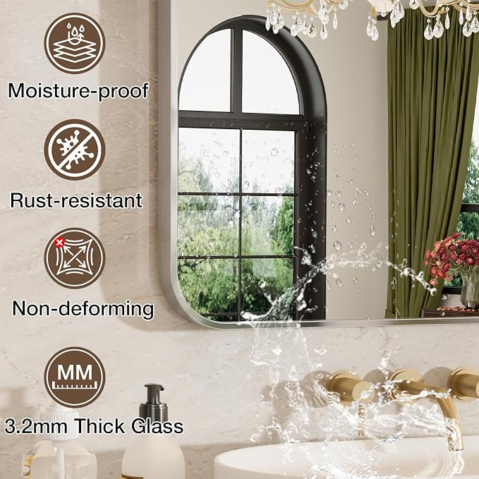 12"x16" Bathroom Mirror for Over Sink, Brushed Nickel Vanity Mirror | Aluminum Alloy Frame, Clear Reflection, Rust-Resistant, Vertical or Horizontal, Wall Mount, Bedroom and Entryway