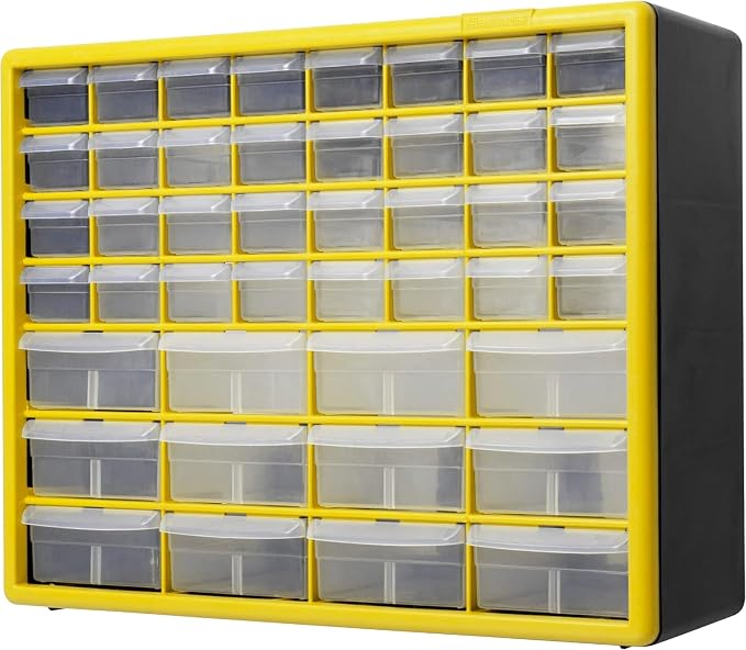 Akro-Mils 44-Drawer Plastic Storage Cabinet, 20"W x 6"D x 16"H, Yellow | Plastic Cabinet w/ Drawers for Garage Organization, Beads, Building Bricks Storage, Teacher Toolbox, Makeup Organizer, 10144
