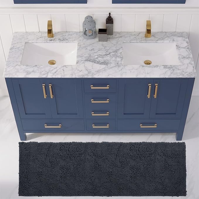 LuxUrux Plush Chenille Runner Rug – Ultra-Soft, Absorbent & Non-Slip Bath Mat for Bathroom, Hallway & More, Machine Washable (27 x 47 inches, Charcoal)