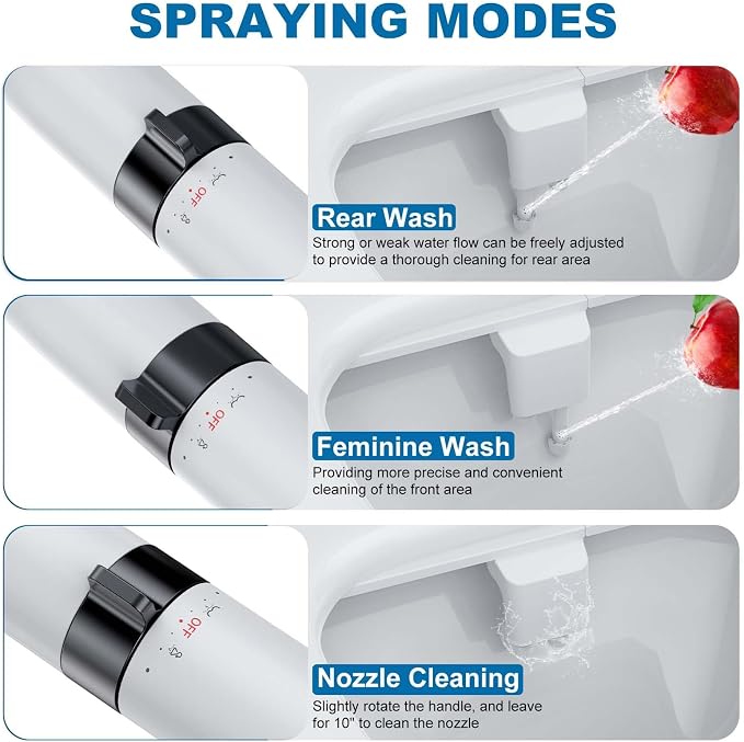 Toilet Bidet Attachment, Non-Electric Dual Nozzle (Feminine/Bidet Wash), Self-Cleaning Fresh Cold Water Sprayer Bidets for Toilets with Adjustable Water Pressure (Rotary Toggle, Black)