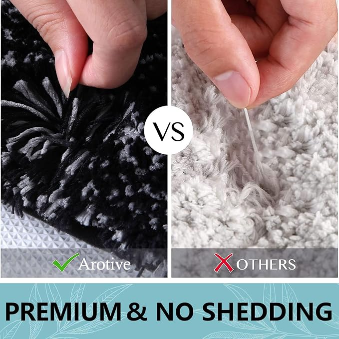 Arotive Microfiber Bathroom Rugs, Shaggy Soft Absorbent Bath Rug, 44x24 | Black, Rubber Backing Thick Plush Machine Washable Dry Bath Mats for Bathroom, Tub and Shower, Rectangular
