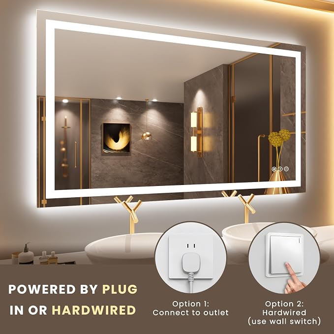 LOAAO 50"X30" LED Bathroom Mirror with Lights | Anti-Fog, Dimmable, 3 Color Temperature, Backlit + Front Lit, Memory Function, Tempered Glass, UL Listed