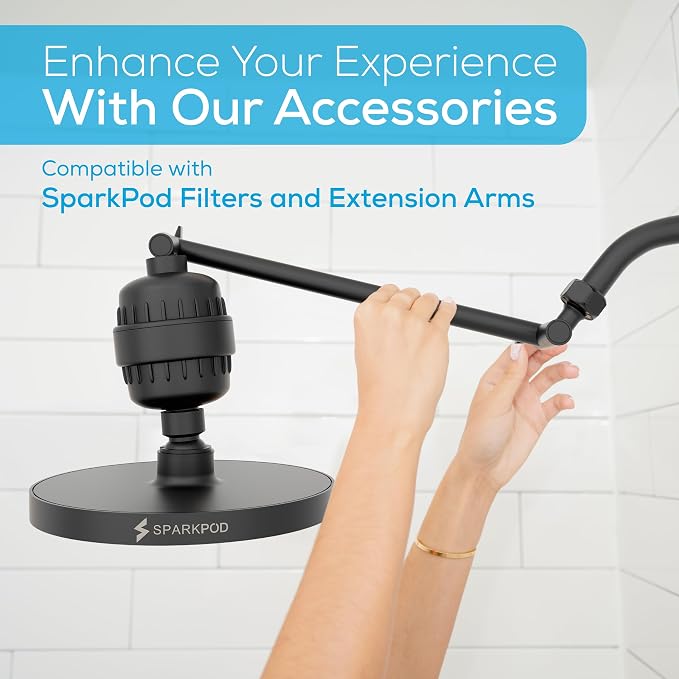 SparkPod Rain Shower Head, 8 Inch Round, Midnight Black Matte Finish | High Pressure Shower Heads, 90 Nozzles, Adjustable Showerhead, No Tools Needed, Universal Connection