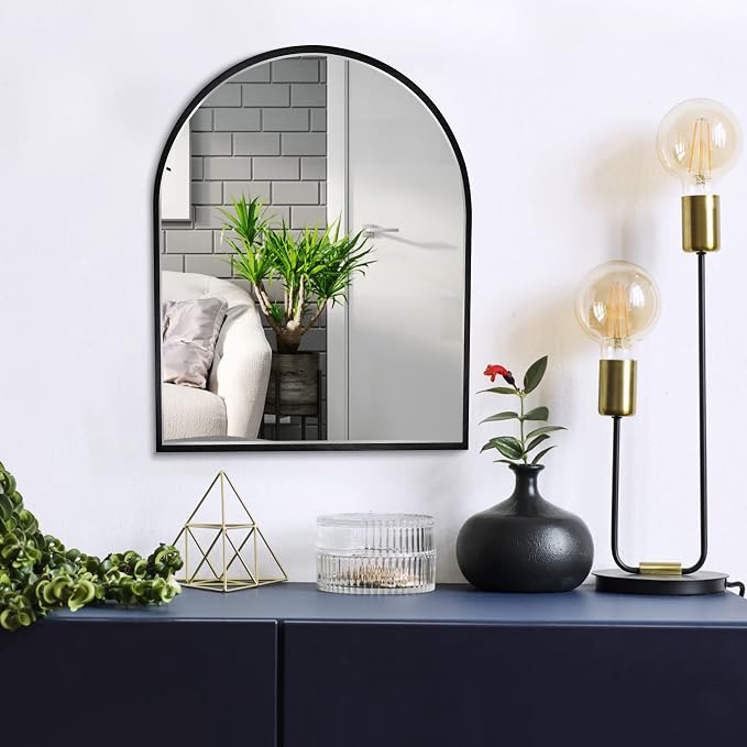 Arched Bathroom Mirror 10"x13", Black | arch bathroom mirror black wall mounted vanity metal frame bedroom entryway living room