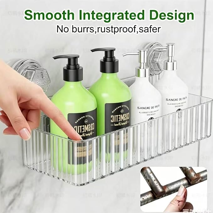 Adhesive Shower Caddy Suction Cup Shower Shelves for Inside Shower No Drilling Bathroom Organizers and Storage Wall Shelf Rack Clear(clear,corner)