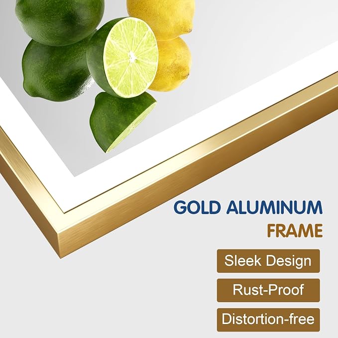 60x28 Inch LED Bthroom Mirror with Gold Frame | Gold Metal Frame, Front and Backlit, 3 Colors, Dimmable, Memory, Anti Fog, Tempered Glass, Lighted Mirror for Wall