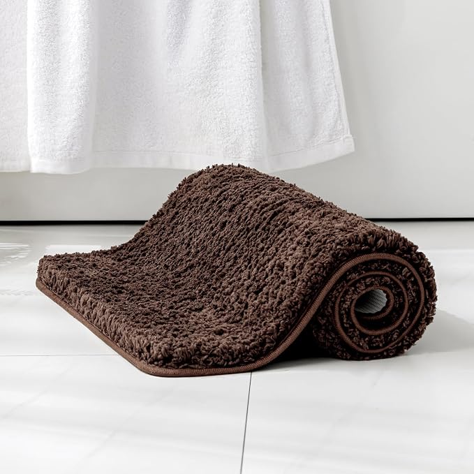 MIULEE Brown Bathroom Rugs Soft Small Microfiber Bath Mat 16x24 Inch | Absorbent, Non Slip, Quick Dry, Fluffy Bath Rugs for Bathroom Floor Tub Showers, Machine Washable
