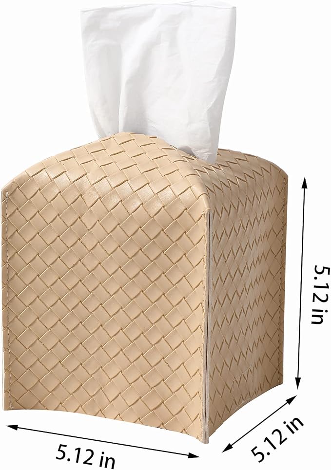 Tissue Box Cover PU Leather Tissue Holder Square Facial Tissue Case Facial Paper Organizer Dispenser for Bathroom, Vanity Countertop, Tabletop, Car, Rice Apricot | PU Leather，Easy to Fill, Easy Clean, Decorative Cube Tissue Box Holder for Office, Bathr...