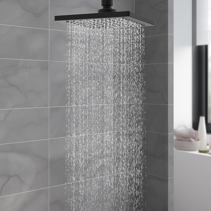 Hibbent cUPC Certified Thickness Metal 6'' Rain Shower Head, Matte Black | High Pressure Shower Head, Bathroom Waterfall Shower Heads, High Flow Fixed Showerheads with Adjustable Brass Ball Joint