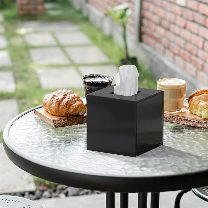 FEMELI Matte Black Tissue Boxs Covers Holder Square Acrylic for Bathroom | Acrylic Black Matte Tissue Box Cover Modern Decorative Facial Paper Dispenser for Bathroom Bedroom Kitchen