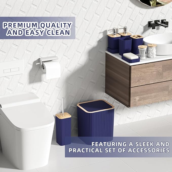 XLHOMO Bathroom Set - 25PC Blue Bathroom Set with Shower Curtain and Rugs, Bathroom Accessories Set, Blue Shower Curtain Set with Bathroom Trash Can