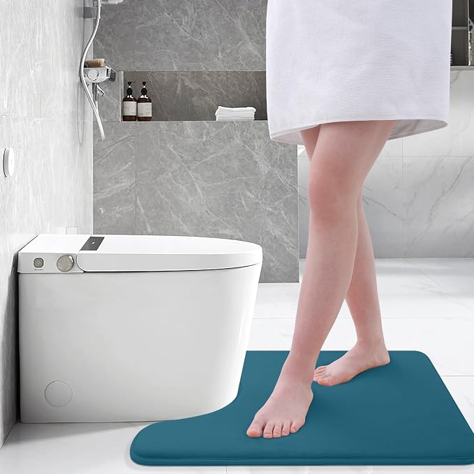 Smiry Memory Foam Toilet Rugs 24x20, Extra Soft Absorbent Bathroom Rugs | Peacock Blue, Quick Dry Machine Washable Non-Slip Contour Bath Mat for Toilet